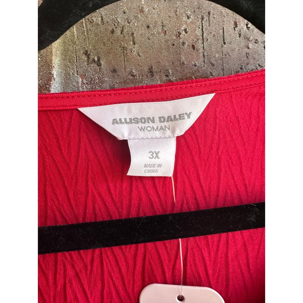 Allison Daley Women's Red Spilt V-Neck 3/4 Sleeve Velvet Soft Blouse Size 3X NWT - Picture 4 of 4